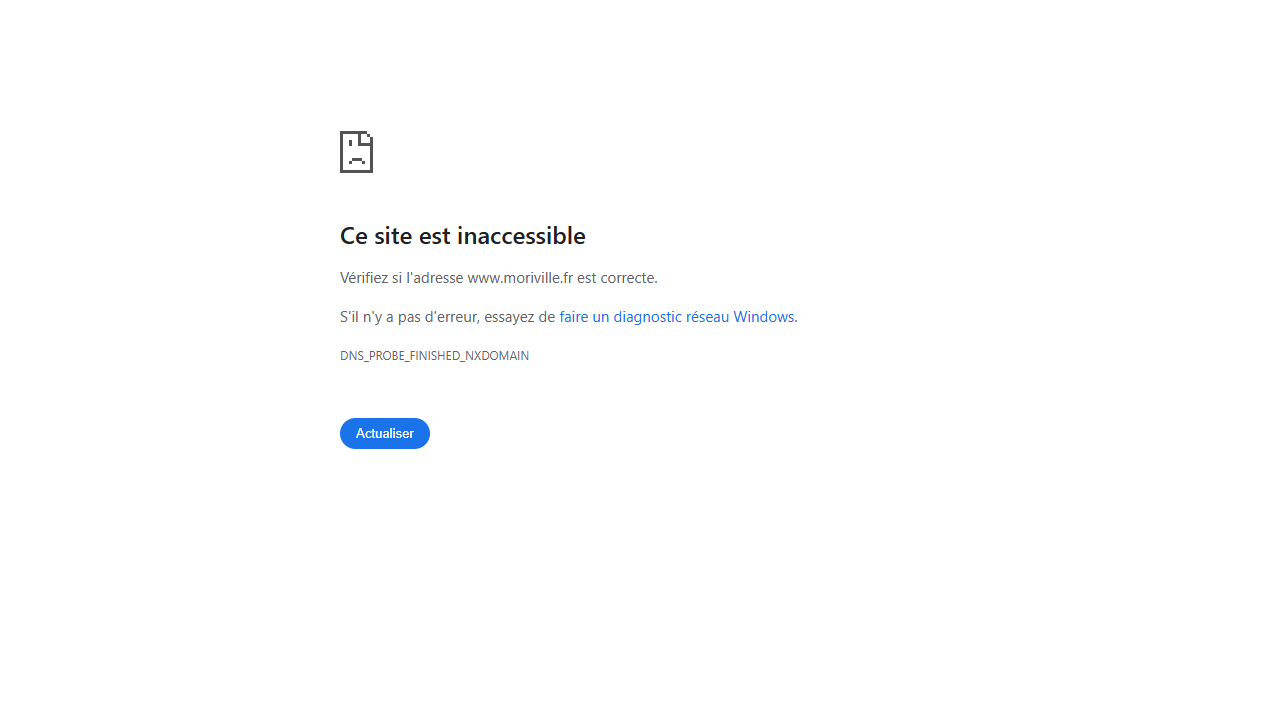 Page d'erreur affichée par le navigateur